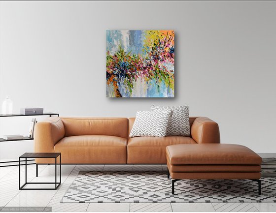 Autumn Bloom - Abstract Floral Painting, Impasto palette knife artwork