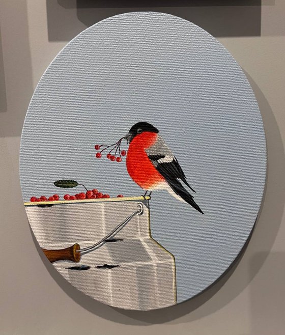 "Bullfinch" is 25x30 cm.