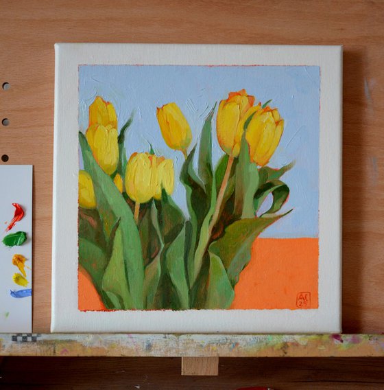 Yellow Tulips on Orange
