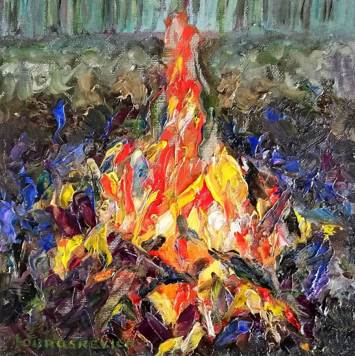 Burning Fire - Campfire 20x20cm/8x8 in by Katia Ricci
