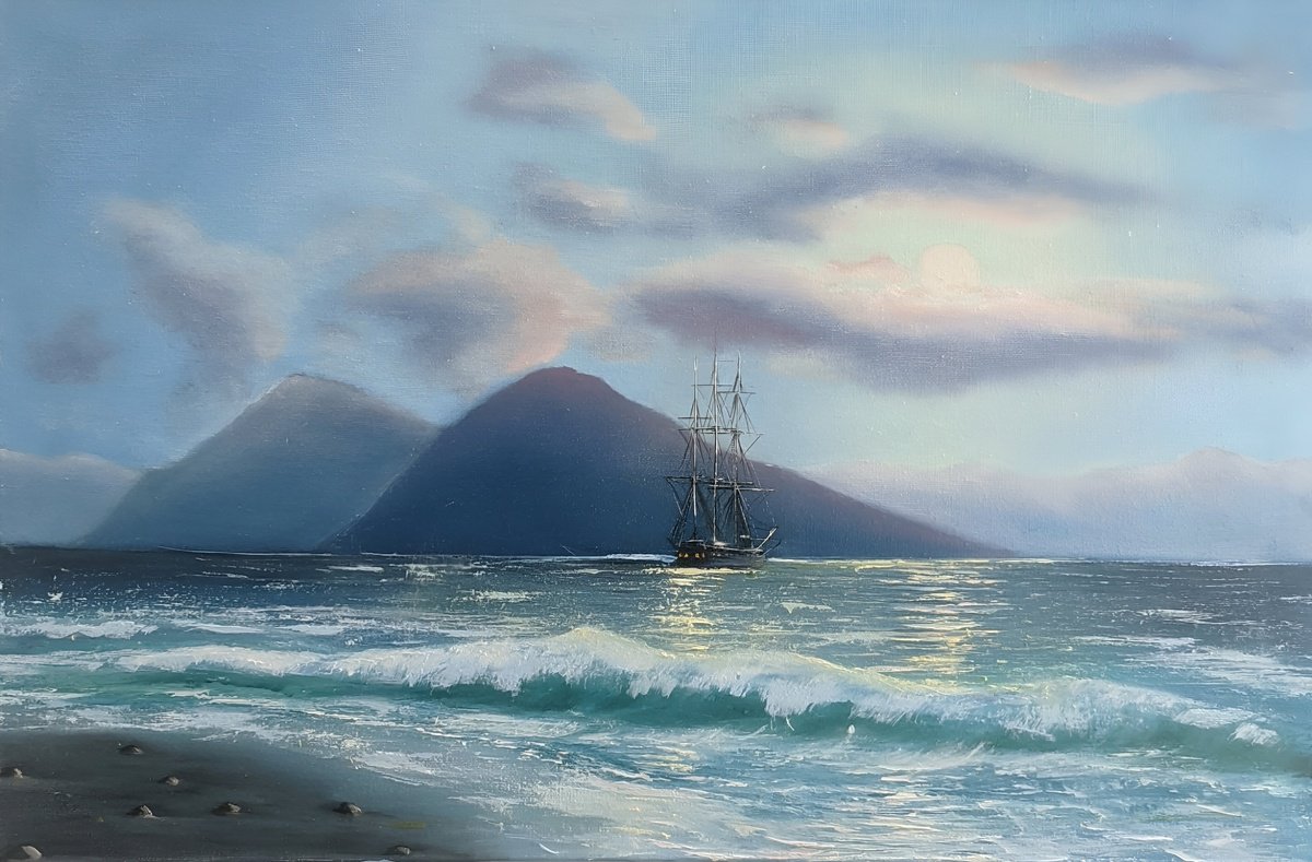 Impressionistic Landscape Oil Painting By Artem _Ar.ko, 24 X 16, Night In Naples, Original Artwork