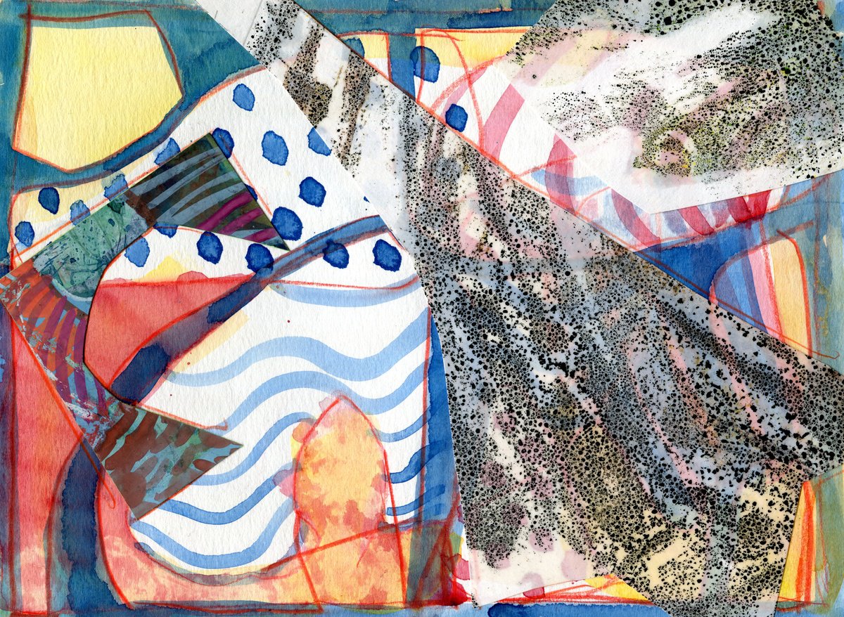 Expressive Abstract Collage By Elizabeth Anne Fox, 12 X 8, Breaking Ice, Original Artwork