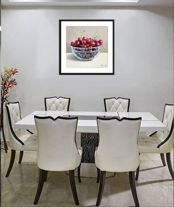 Cherries in a Glass Bowl