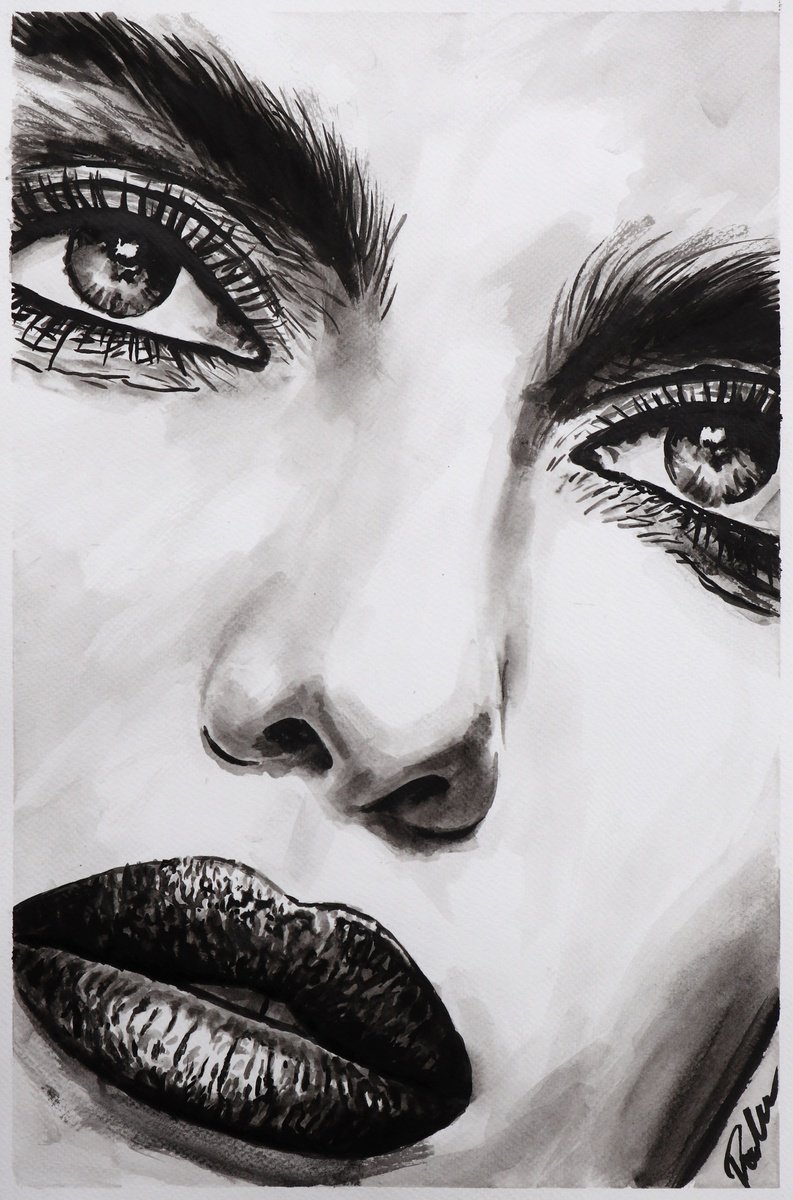 Urban And Pop Ink Drawing , The Captivating Gaze By Tashe, 12 X 18, Artwork For Sale On Artfinder