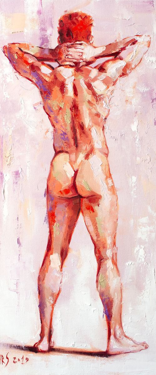 A Study of a Standing Nude Male Model #3 by Yaroslav Sobol - (Modern Impressionistic Figurative Oil painting of a Man Gift Home Decor) by Yaroslav Sobol