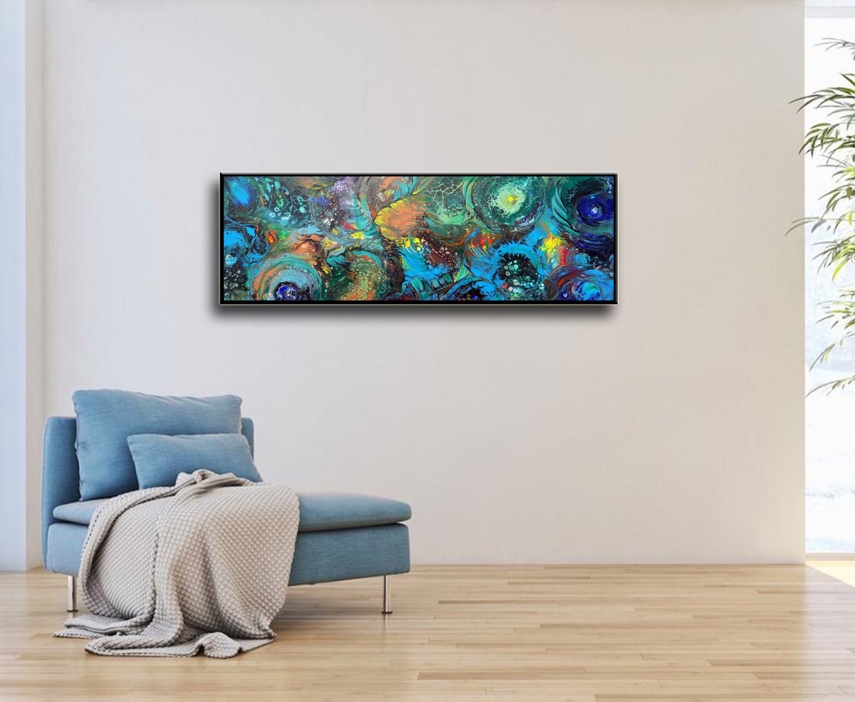 Abstract Acrylic Painting By Areti Ampi, 51 X 20, Summer Night, Original Artwork