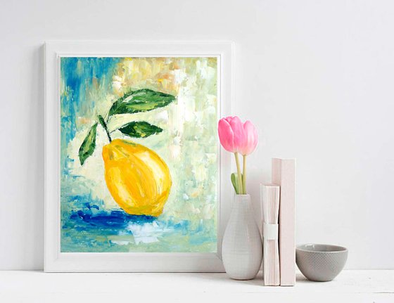 Lemon Painting Original Art Fruit Artwork Citrus Wall Art Small Kitchen Painting