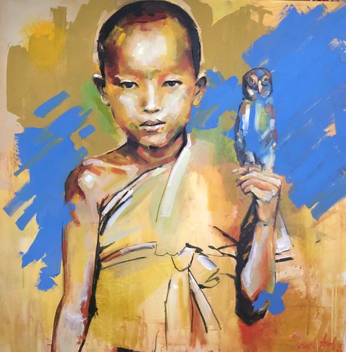 Asian Boy With Owl by Paul Arts