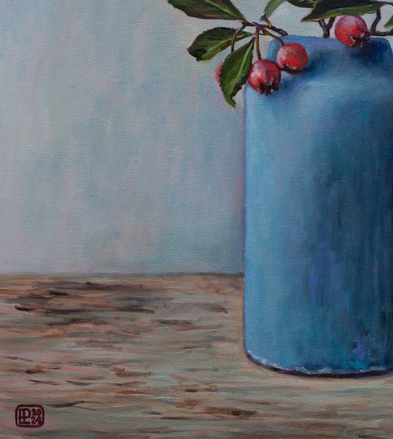 Blue Vase And Berries