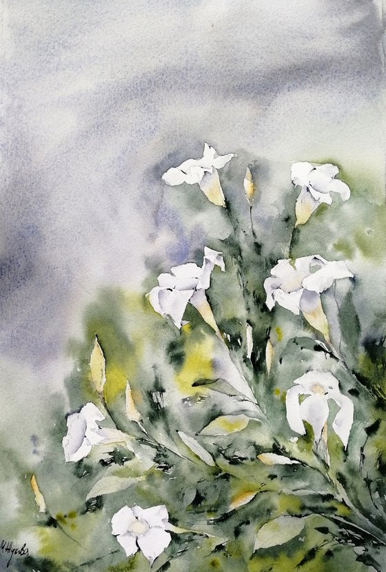 White wildflowers painting