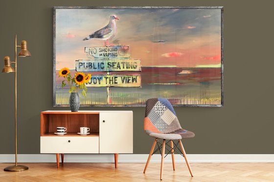 XXL Super Big Painting - "ENJOY THE VIEW" - Pop Art - Seascape - California - Bird - Seagull