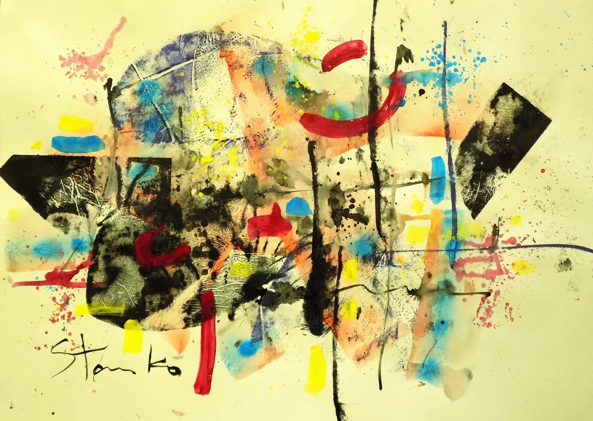 Abstract Acrylic Painting By Stanislav Bojankov, 28 X 20", Abstract Landscape-Viii, Original Artwork