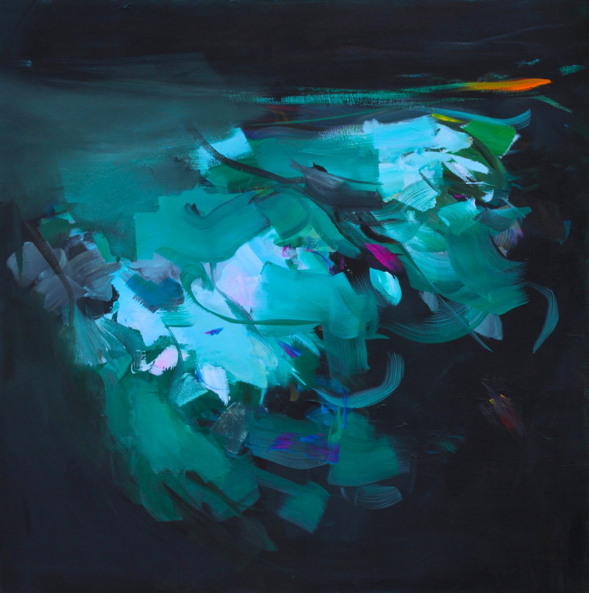 Abstract Acrylic Painting By Ute Laum, 39 X 39", Rise And Shine Ii, Original Artwork