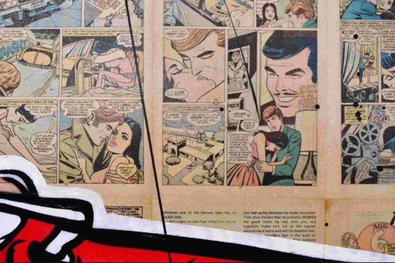 Drive By Romance 180cm x 100cm Porsche Romance Comic Book Urban Pop Art With Custom Etched Frame