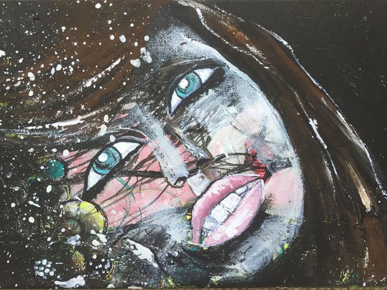 The Look - Original Acrylic Painting on Canvas Woman Portrait Face Paintings Ready to Hang Art For Sale Fine Art UK Art Affordable Art Home Decor 38x20 cm - 15"x8"