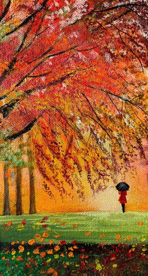 Autumn walk !!  Ready to hang painting!! Autumn landscape by Amita Dand