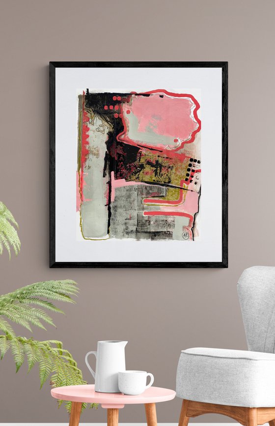 ''Happiness to create'' - pink abstract painting/ happy painting/ bright colors