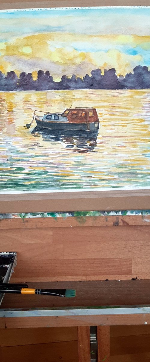 BOAT ON THE RIVER II by Zoran Mihajlović Muza