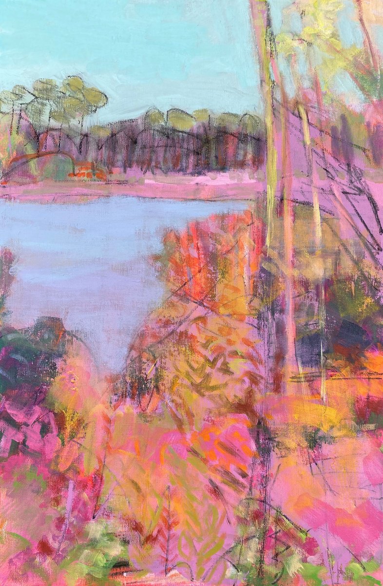  Autumn Colours Around A Pond By Chrissie Havers, 22 X 30, Artwork For Sale On Artfinder