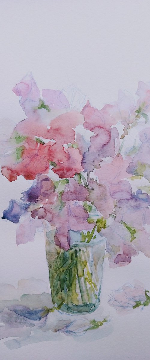 Sweet pea.  Original watercolour painting 2021 by Elena Klyan