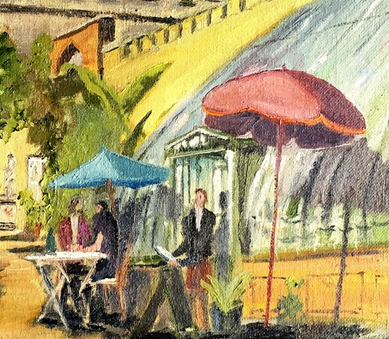 Tea in the Park - An original oil painting on board! Unframed.
