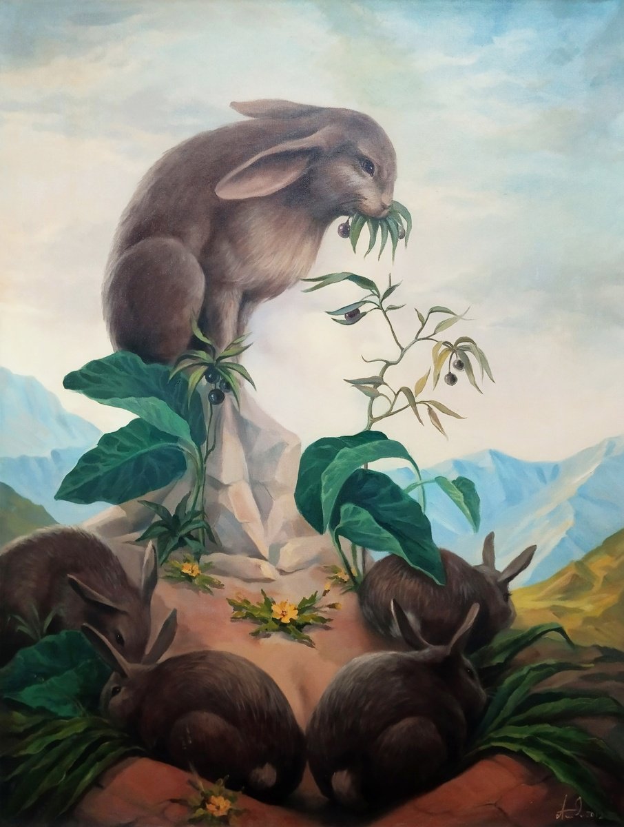 Bunny girl 60x80cm, oil painting, surrealistic artwork by Artus Voskanian