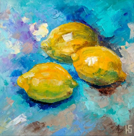 Lemon Still life Oil Painting Original art Fruit Artwork Citrus Wall Art