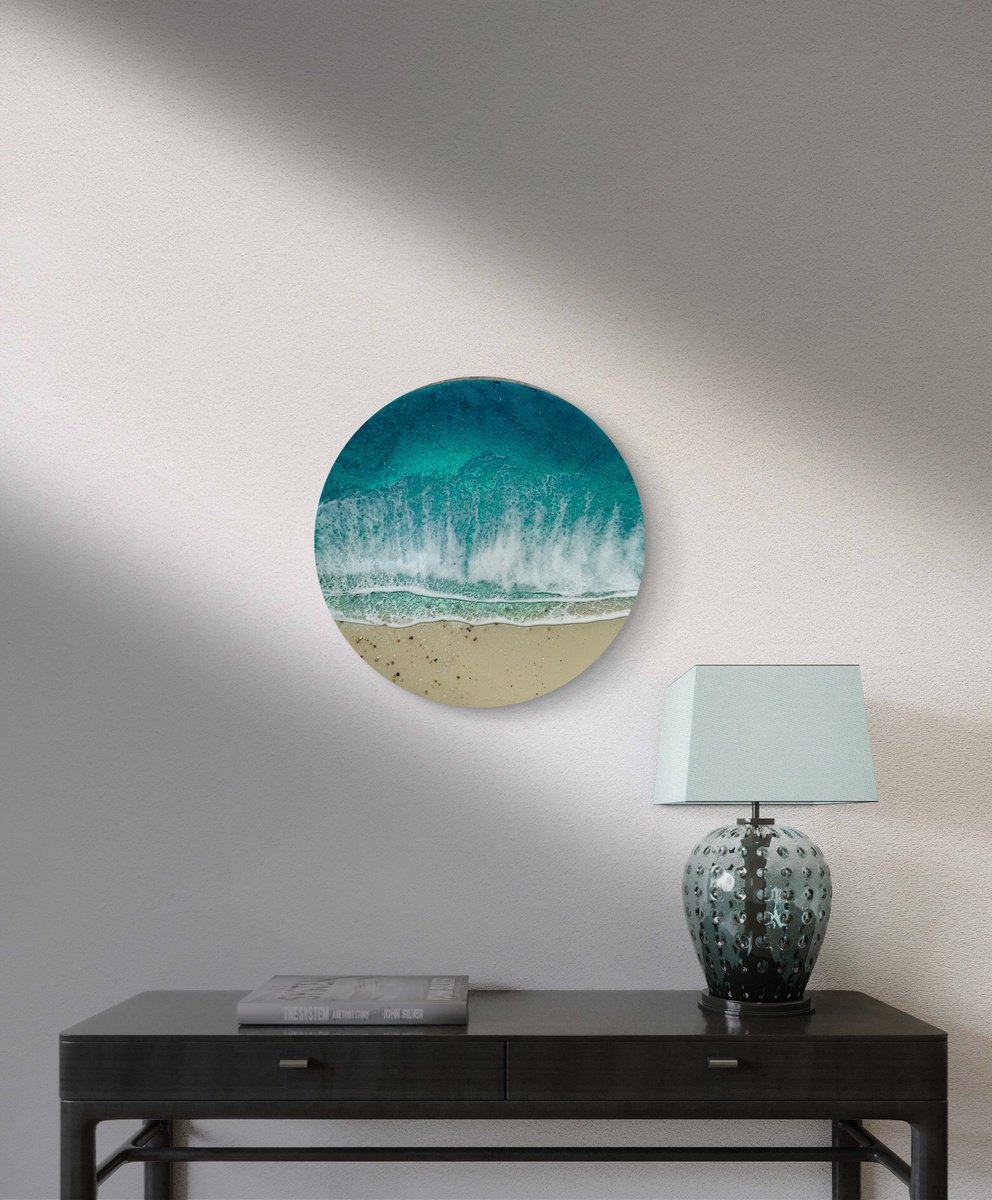 Organic Landscape Acrylic Painting By Ana Hefco, 15 X 15, Round Ocean #110, Original Artwork