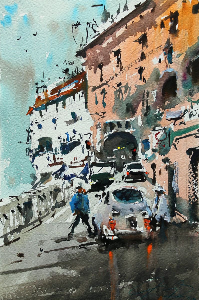 Impressionistic Landscape Watercolour By Maximo Damico, 8 X 11", Welcome To Amalfi, Original Artwork