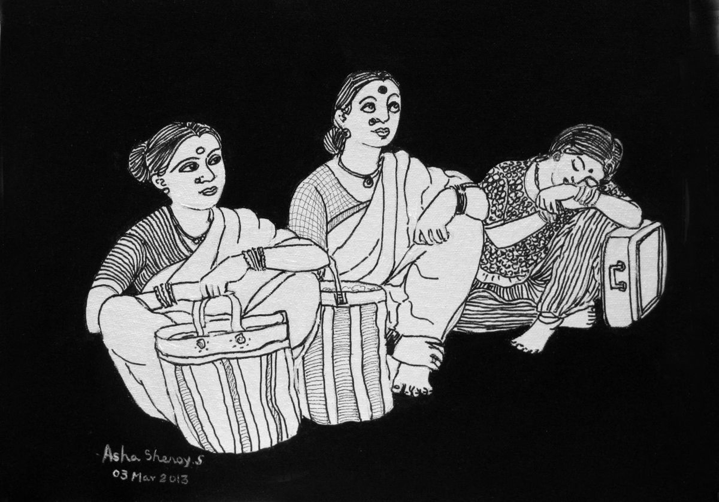Indian Women Waiting At The Bus Stop Original Ar Artfinder