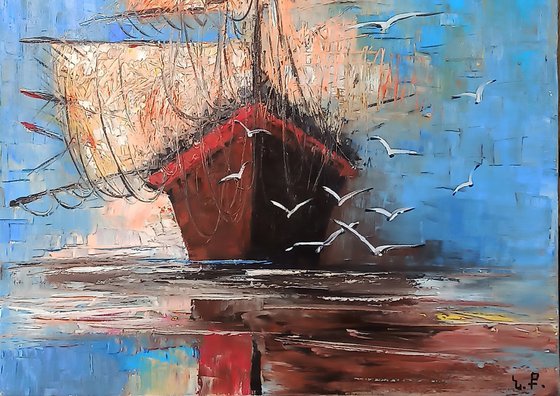 Boat (50x70cm, oil painting, ready to hang)