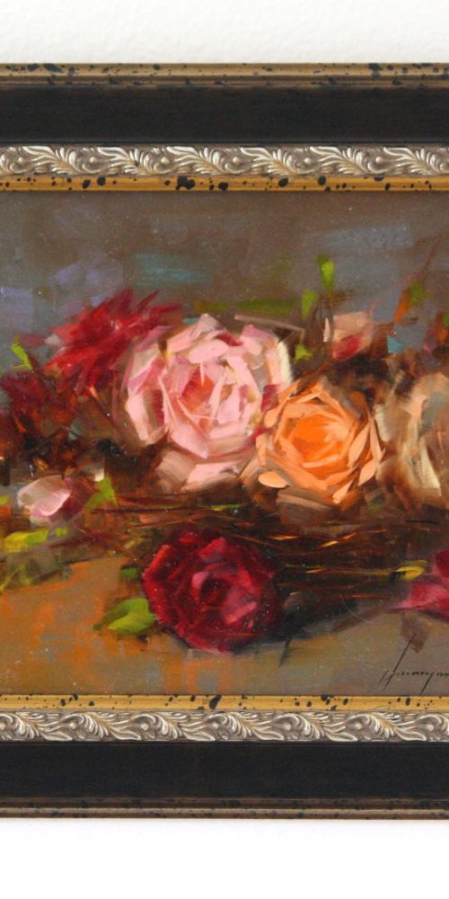 Roses Original oil Painting Handmade art Painting  Framed One of a Kind Ready to Hang by Vahe Yeremyan