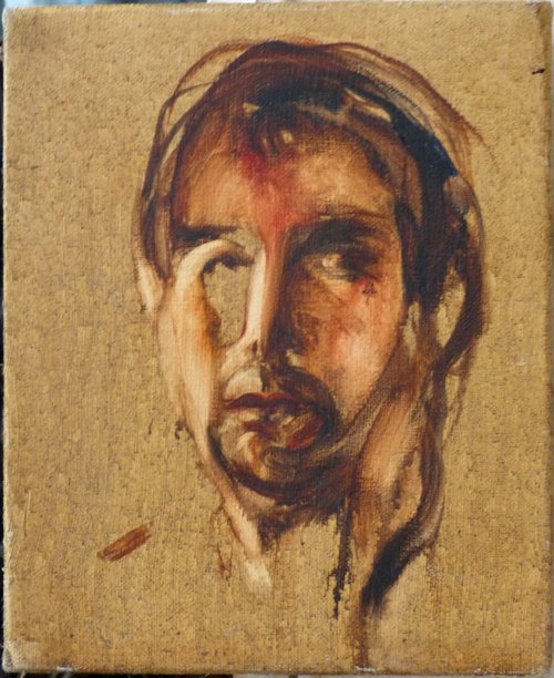 Self-portrait, oil on canvas 22x27 by Frederic Belaubre