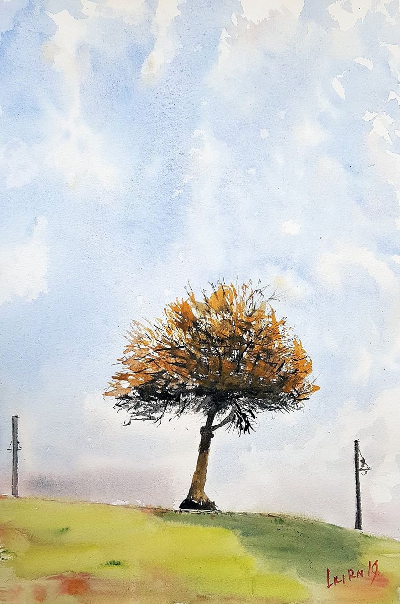 Impressionistic Botanical Watercolour By Leonid Kirnus, 10 X 15", The Winter Tree, Original Artwork