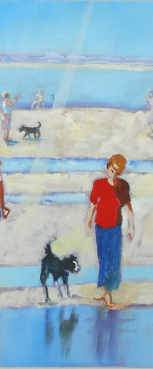 Life is a Beach. Border Collie Painting. by Mary Kemp