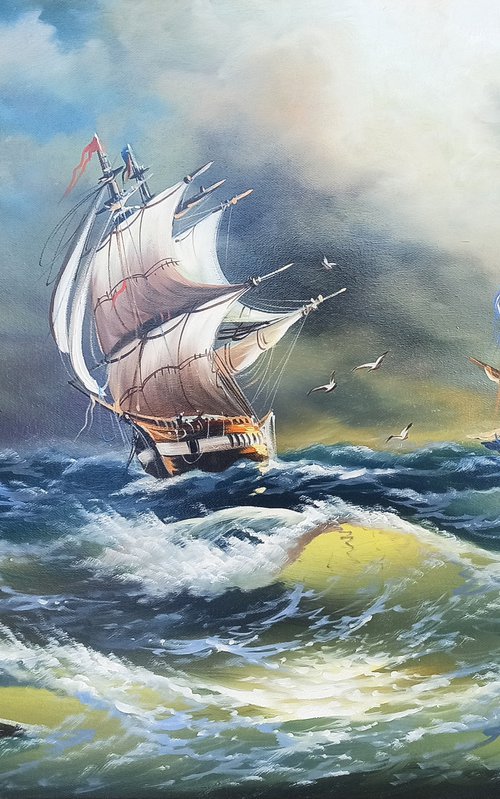 Restless sea (60x90cm, oil painting) by Mexak Xazaryan
