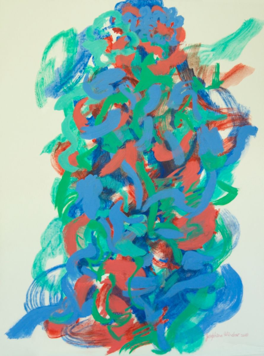 Expressive Abstract Acrylic Painting By Josephine Window, 30 X 40", Rhythms #3 Cool Blue, Original Artwork