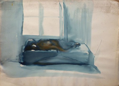 Nude lying on the Bed, 77x56 cm by Frederic Belaubre