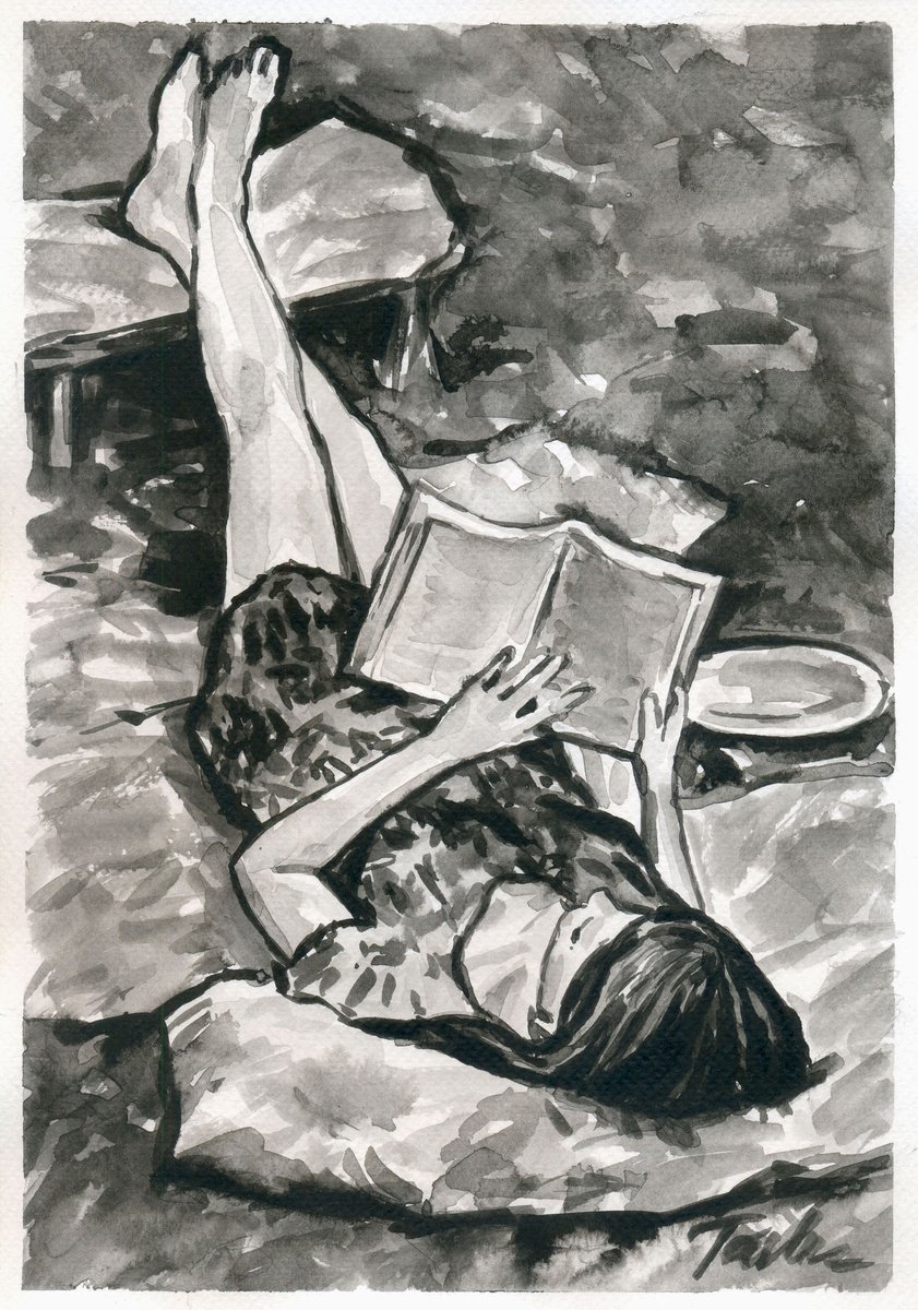 Urban And Pop Portrait Ink Drawing By Tashe, 8 X 12", Summer Reading, Original Artwork