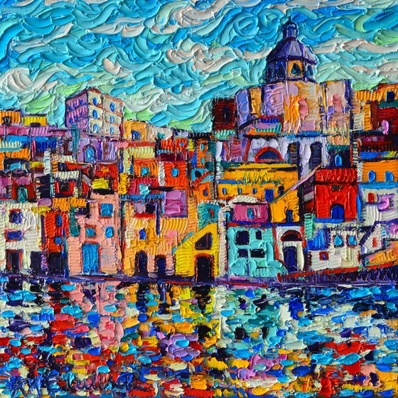 PROCIDA ISLAND - NAPLES BAY - ITALY - contemporary impressionist cityscape impasto palette knife oil painting