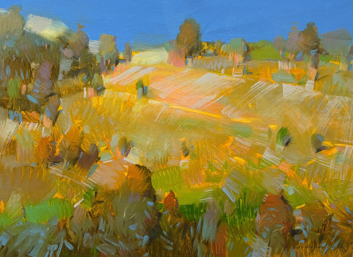 Impressionistic Landscape Oil Painting By Vahe Yeremyan, 27 X 20", Pastel Valley, Original Artwork