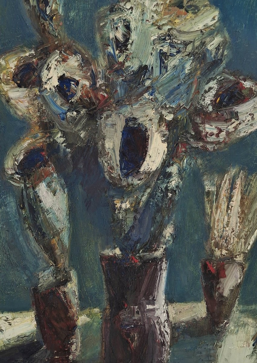 Abstract Botanical Oil Painting By Matevos Sargsyan, 17 X 23", Fragments Of Petals, Original Artwork