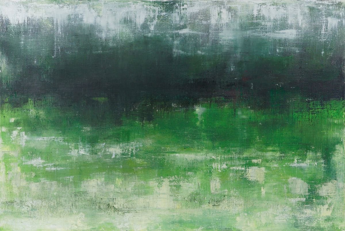 Abstract Oil Painting By Lizzie Butler, 30 X 20", Waterside, Original Artwork