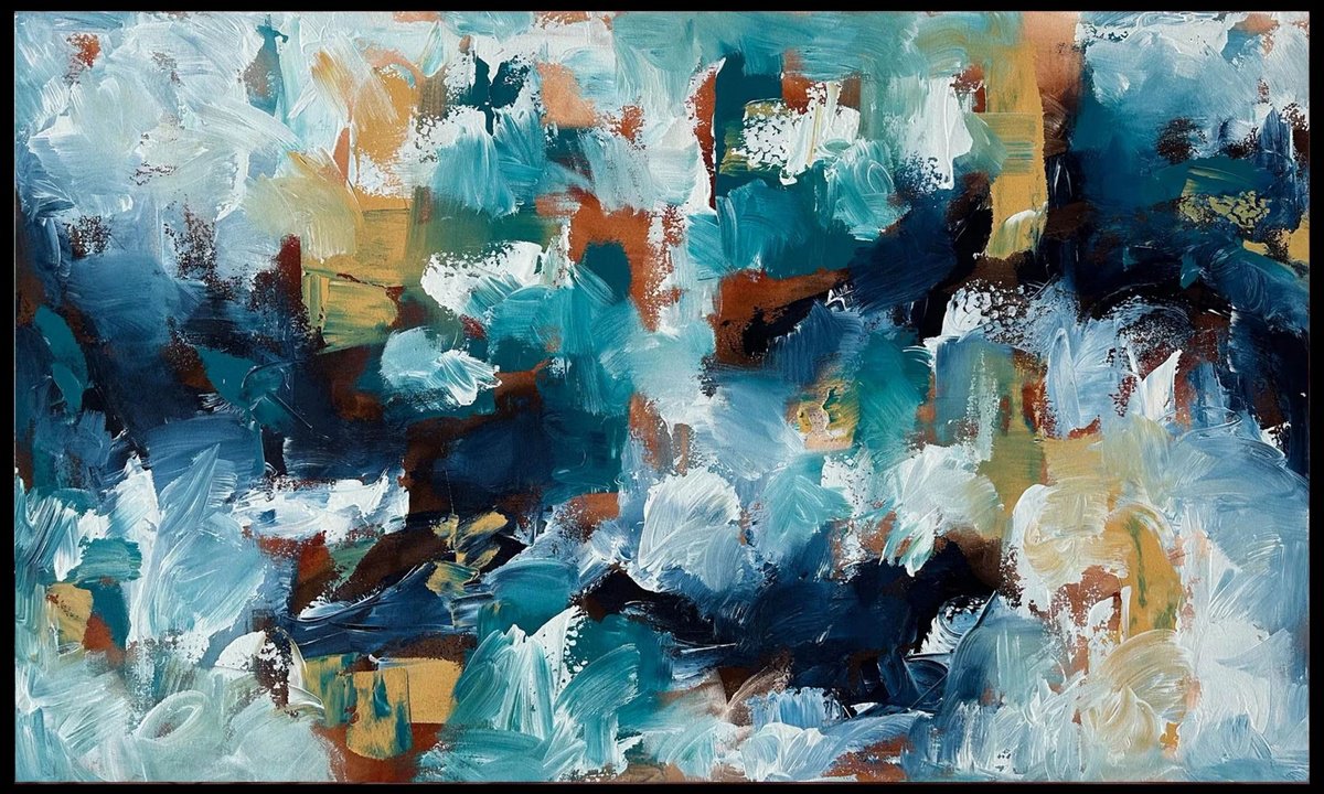 Abstract Landscape Acrylic Painting By Omar Obaid, 60 X 37", Then Came The Wave, Original Artwork
