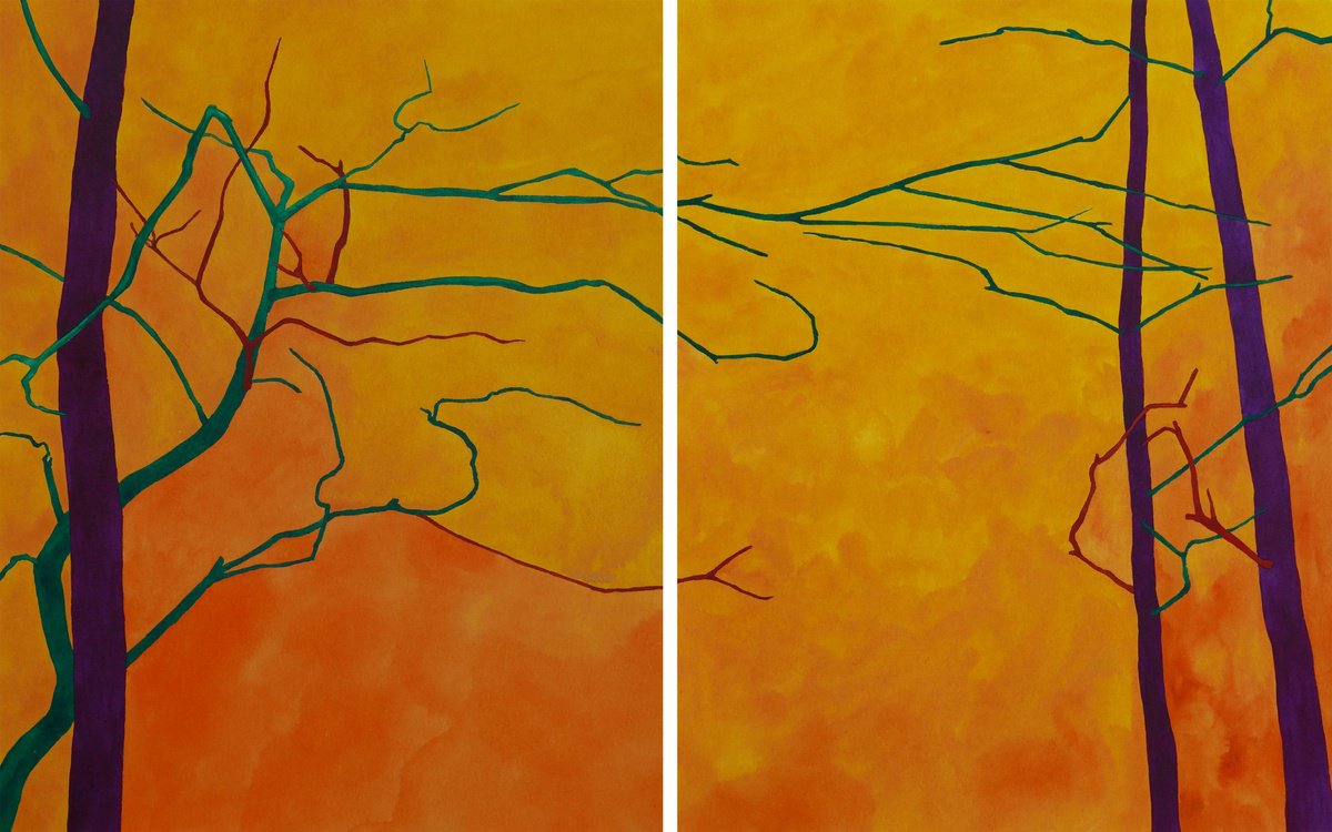 Impressionistic Watercolour , Diptych Norwegian Autumn Fog By Karina Danylchuk, 19 X 12, Artwork For Sale On Artfinder