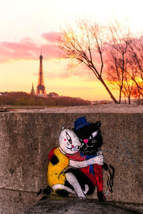Cat love in Paris : 2019 16" X 24"    1/20 by Laura Fitzpatrick