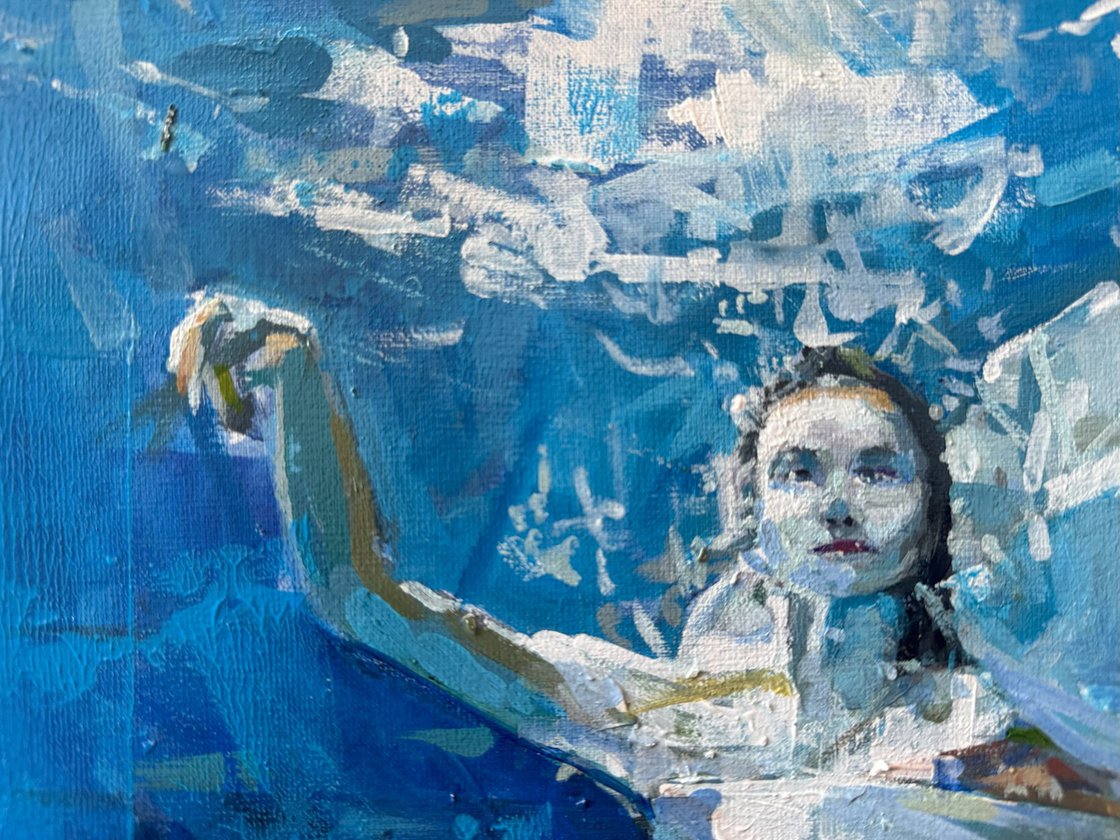 Original Oil Painting - Dancing Underwater by Marco Ortolan