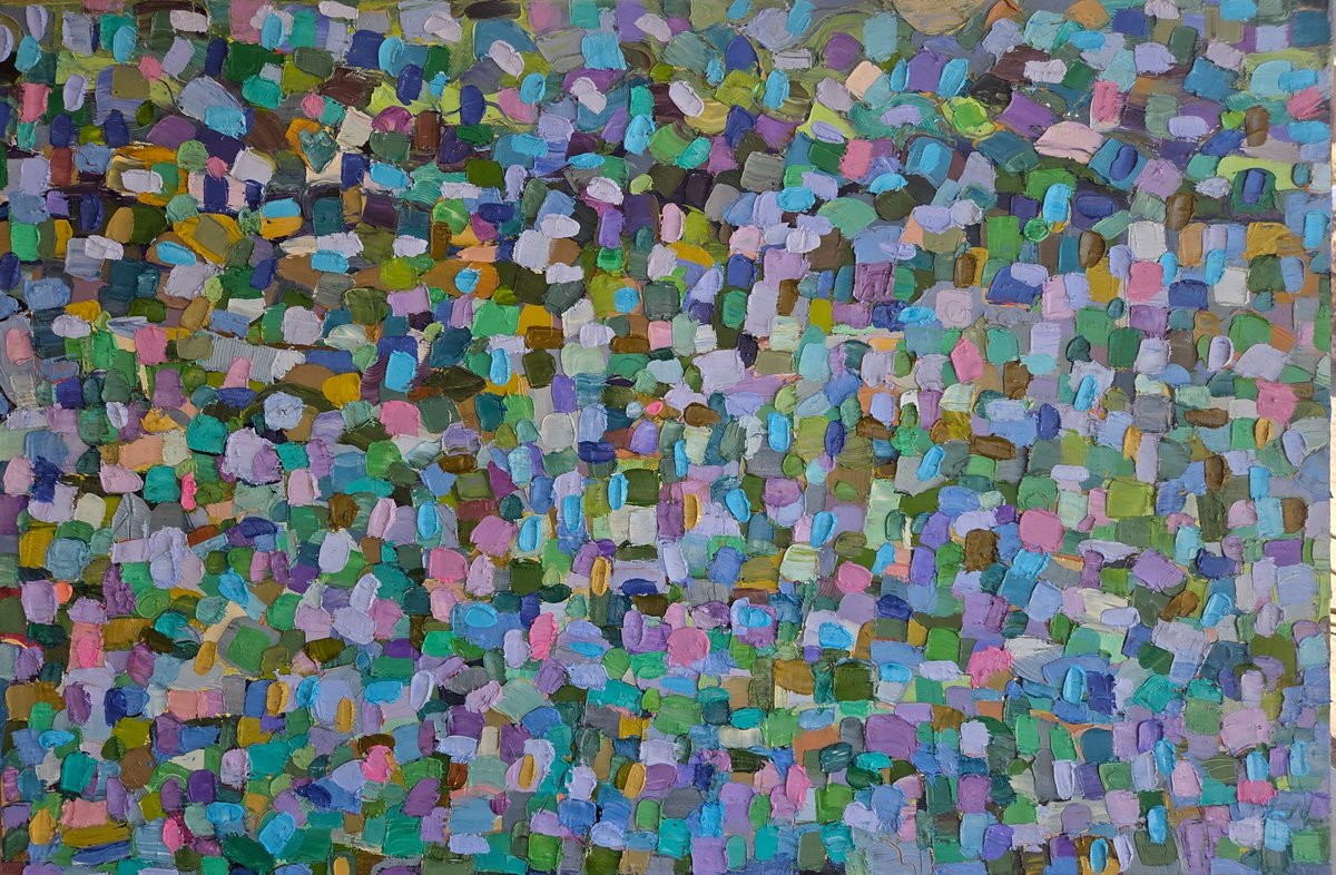 Geometric Abstract Oil Painting By Stacy Neasham, 36 X 24", Spectrum Silence, Original Artwork