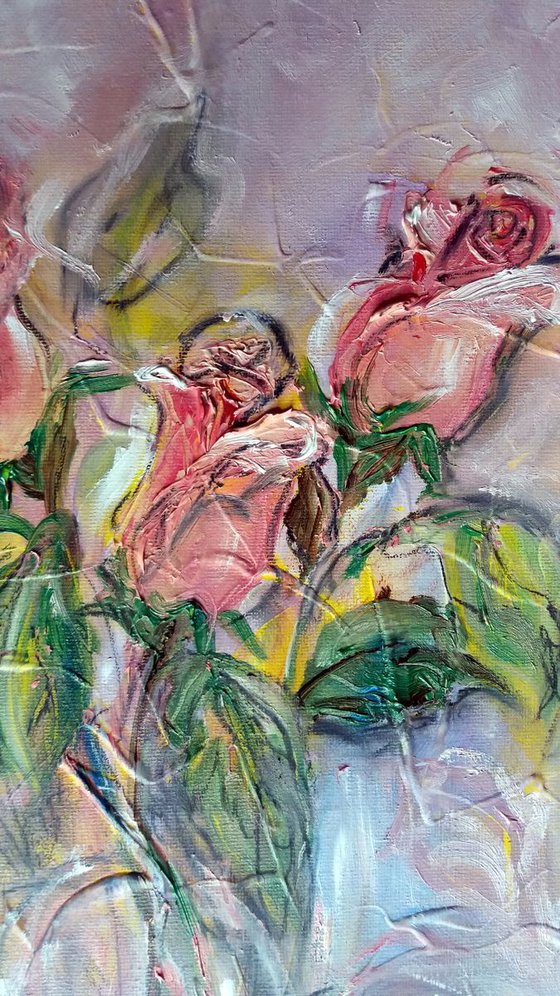 "Scent of roses",  original oil painting, 30x70x2cm