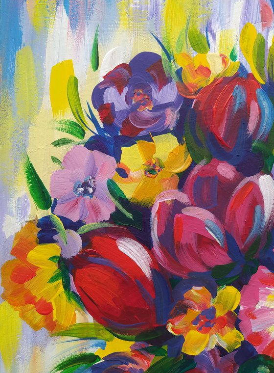 Acrylic Painting Bouquet Of Flowers